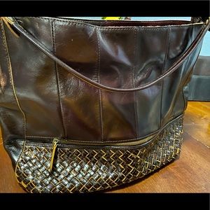 Amen Leather large dark brown black handbag